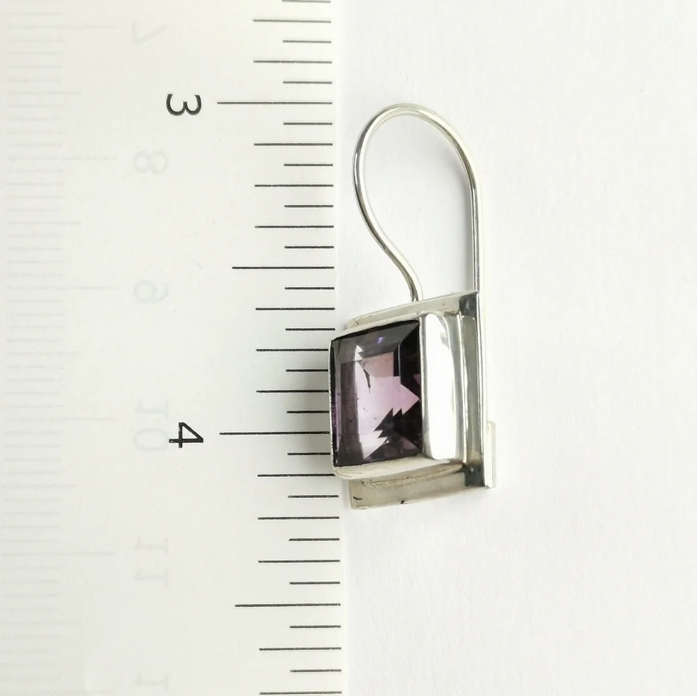 Square cut lavender amethyst drop earrings in Sterling Silver 🆕 - Picture 6 of 8